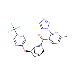 Cc1ccc(C(=O)N2C[C@H]3C[C@@H](Oc4ccc(C(F)(F)F)cn4)[C@H]2C3)c(-n2ccnn2)n1 ZINC000221913822