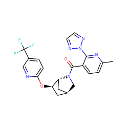 Cc1ccc(C(=O)N2C[C@H]3C[C@@H](Oc4ccc(C(F)(F)F)cn4)[C@H]2C3)c(-n2nccn2)n1 ZINC000218548268