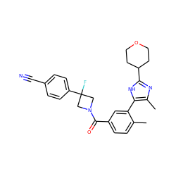 Cc1ccc(C(=O)N2CC(F)(c3ccc(C#N)cc3)C2)cc1-c1[nH]c(C2CCOCC2)nc1C ZINC000142812767