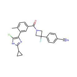 Cc1ccc(C(=O)N2CC(F)(c3ccc(C#N)cc3)C2)cc1-c1nc(C2CC2)[nH]c1Cl ZINC000220777024