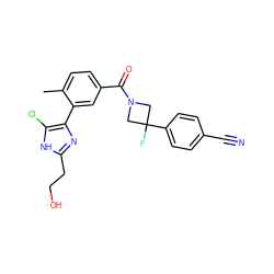 Cc1ccc(C(=O)N2CC(F)(c3ccc(C#N)cc3)C2)cc1-c1nc(CCO)[nH]c1Cl ZINC000220791738