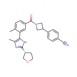 Cc1ccc(C(=O)N2CC(c3ccc(C#N)cc3)C2)cc1-c1[nH]c([C@@H]2CCOC2)nc1C ZINC000142713116