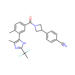 Cc1ccc(C(=O)N2CC(c3ccc(C#N)cc3)C2)cc1-c1[nH]c(C(C)(F)F)nc1C ZINC000141924443