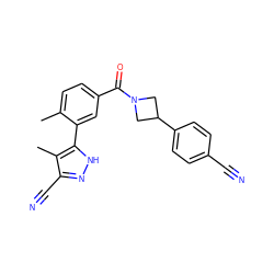 Cc1ccc(C(=O)N2CC(c3ccc(C#N)cc3)C2)cc1-c1[nH]nc(C#N)c1C ZINC000219078138