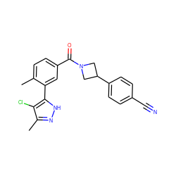 Cc1ccc(C(=O)N2CC(c3ccc(C#N)cc3)C2)cc1-c1[nH]nc(C)c1Cl ZINC000142764457