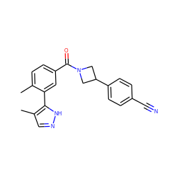 Cc1ccc(C(=O)N2CC(c3ccc(C#N)cc3)C2)cc1-c1[nH]ncc1C ZINC000219101064