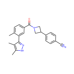 Cc1ccc(C(=O)N2CC(c3ccc(C#N)cc3)C2)cc1-c1n[nH]c(C)c1C ZINC000219025887