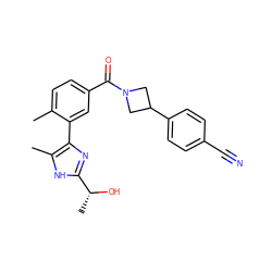 Cc1ccc(C(=O)N2CC(c3ccc(C#N)cc3)C2)cc1-c1nc([C@@H](C)O)[nH]c1C ZINC000218994419