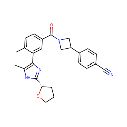 Cc1ccc(C(=O)N2CC(c3ccc(C#N)cc3)C2)cc1-c1nc([C@@H]2CCCO2)[nH]c1C ZINC000219110901