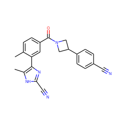 Cc1ccc(C(=O)N2CC(c3ccc(C#N)cc3)C2)cc1-c1nc(C#N)[nH]c1C ZINC000219083238