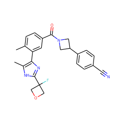 Cc1ccc(C(=O)N2CC(c3ccc(C#N)cc3)C2)cc1-c1nc(C2(F)COC2)[nH]c1C ZINC000219050417