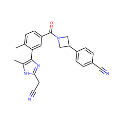 Cc1ccc(C(=O)N2CC(c3ccc(C#N)cc3)C2)cc1-c1nc(CC#N)[nH]c1C ZINC000219070584