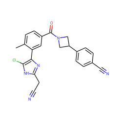 Cc1ccc(C(=O)N2CC(c3ccc(C#N)cc3)C2)cc1-c1nc(CC#N)[nH]c1Cl ZINC000220786775