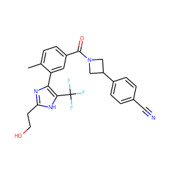 Cc1ccc(C(=O)N2CC(c3ccc(C#N)cc3)C2)cc1-c1nc(CCO)[nH]c1C(F)(F)F ZINC000220792168