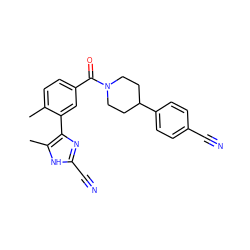 Cc1ccc(C(=O)N2CCC(c3ccc(C#N)cc3)CC2)cc1-c1nc(C#N)[nH]c1C ZINC000219049652