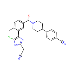 Cc1ccc(C(=O)N2CCC(c3ccc(C#N)cc3)CC2)cc1-c1nc(CC#N)[nH]c1Cl ZINC000206748024