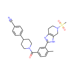 Cc1ccc(C(=O)N2CCC(c3ccc(C#N)cc3)CC2)cc1-c1nc2c([nH]1)CN(S(C)(=O)=O)CC2 ZINC000150260090