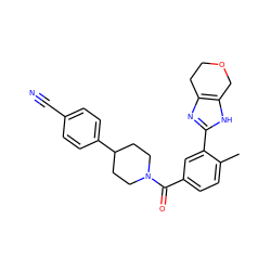 Cc1ccc(C(=O)N2CCC(c3ccc(C#N)cc3)CC2)cc1-c1nc2c([nH]1)COCC2 ZINC000149308262