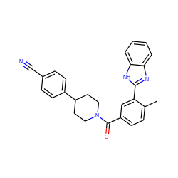 Cc1ccc(C(=O)N2CCC(c3ccc(C#N)cc3)CC2)cc1-c1nc2ccccc2[nH]1 ZINC000095582420