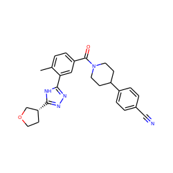 Cc1ccc(C(=O)N2CCC(c3ccc(C#N)cc3)CC2)cc1-c1nnc([C@@H]2CCOC2)[nH]1 ZINC000150294845