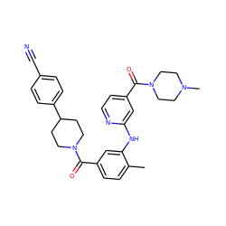 Cc1ccc(C(=O)N2CCC(c3ccc(C#N)cc3)CC2)cc1Nc1cc(C(=O)N2CCN(C)CC2)ccn1 ZINC000098185476