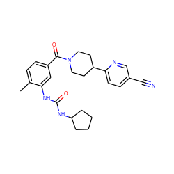 Cc1ccc(C(=O)N2CCC(c3ccc(C#N)cn3)CC2)cc1NC(=O)NC1CCCC1 ZINC000098186008