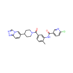 Cc1ccc(C(=O)N2CCC(c3ccc4nncn4c3)CC2)cc1NC(=O)c1ccc(Cl)nc1 ZINC000473115197