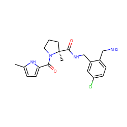 Cc1ccc(C(=O)N2CCC[C@@]2(C)C(=O)NCc2cc(Cl)ccc2CN)[nH]1 ZINC000209417571