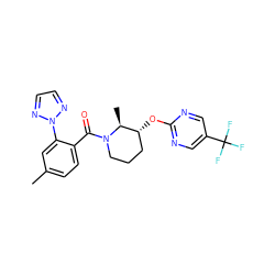 Cc1ccc(C(=O)N2CCC[C@@H](Oc3ncc(C(F)(F)F)cn3)[C@@H]2C)c(-n2nccn2)c1 ZINC000225873630