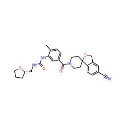 Cc1ccc(C(=O)N2CCC3(CC2)OCc2cc(C#N)ccc23)cc1NC(=O)NC[C@@H]1CCCO1 ZINC000098185853