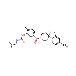 Cc1ccc(C(=O)N2CCC3(CC2)OCc2cc(C#N)ccc23)cc1NC(=O)NCC(C)C ZINC000143594195