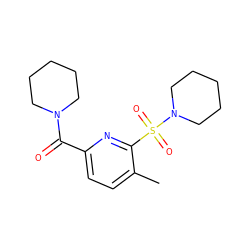 Cc1ccc(C(=O)N2CCCCC2)nc1S(=O)(=O)N1CCCCC1 ZINC000150073622