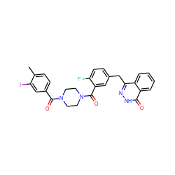 Cc1ccc(C(=O)N2CCN(C(=O)c3cc(Cc4n[nH]c(=O)c5ccccc45)ccc3F)CC2)cc1I ZINC000653760727