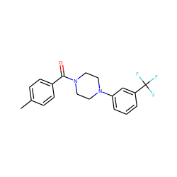 Cc1ccc(C(=O)N2CCN(c3cccc(C(F)(F)F)c3)CC2)cc1 ZINC000000318537