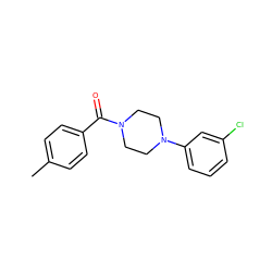 Cc1ccc(C(=O)N2CCN(c3cccc(Cl)c3)CC2)cc1 ZINC000000196130