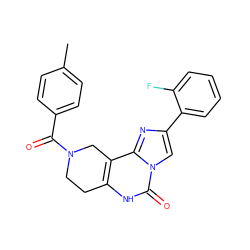 Cc1ccc(C(=O)N2CCc3[nH]c(=O)n4cc(-c5ccccc5F)nc4c3C2)cc1 ZINC000027554256