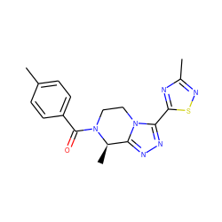 Cc1ccc(C(=O)N2CCn3c(-c4nc(C)ns4)nnc3[C@H]2C)cc1 ZINC000218887337