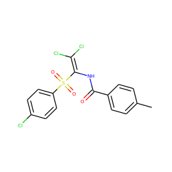 Cc1ccc(C(=O)NC(=C(Cl)Cl)S(=O)(=O)c2ccc(Cl)cc2)cc1 ZINC000003126780