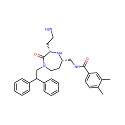 Cc1ccc(C(=O)NC[C@@H]2CCN(CC(c3ccccc3)c3ccccc3)C(=O)[C@H](CCN)N2)cc1C ZINC000118692397