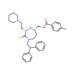 Cc1ccc(C(=O)NC[C@@H]2CCN(CC(c3ccccc3)c3ccccc3)C(=O)[C@H](CCN3CCCCC3)N2)cc1 ZINC001772585631