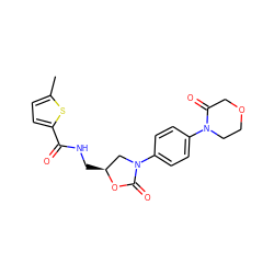 Cc1ccc(C(=O)NC[C@H]2CN(c3ccc(N4CCOCC4=O)cc3)C(=O)O2)s1 ZINC000013673235