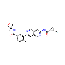 Cc1ccc(C(=O)NC2(C)COC2)cc1-c1cc2cnc(NC(=O)[C@@H]3C[C@@H]3F)cc2cn1 ZINC000144285801