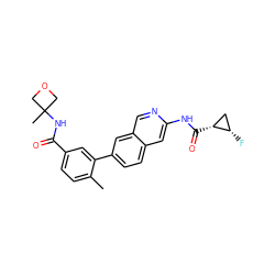 Cc1ccc(C(=O)NC2(C)COC2)cc1-c1ccc2cc(NC(=O)[C@@H]3C[C@@H]3F)ncc2c1 ZINC000144327785