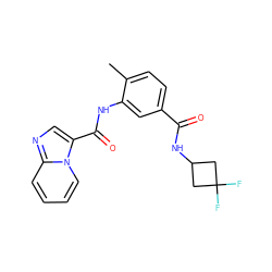 Cc1ccc(C(=O)NC2CC(F)(F)C2)cc1NC(=O)c1cnc2ccccn12 ZINC000206104035