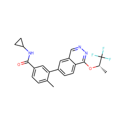 Cc1ccc(C(=O)NC2CC2)cc1-c1ccc2c(O[C@@H](C)C(F)(F)F)nncc2c1 ZINC000040956459