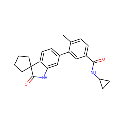 Cc1ccc(C(=O)NC2CC2)cc1-c1ccc2c(c1)NC(=O)C21CCCC1 ZINC000072111207