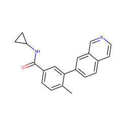 Cc1ccc(C(=O)NC2CC2)cc1-c1ccc2ccncc2c1 ZINC000040973029