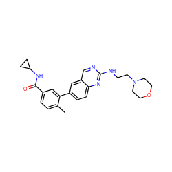 Cc1ccc(C(=O)NC2CC2)cc1-c1ccc2nc(NCCN3CCOCC3)ncc2c1 ZINC000020148990