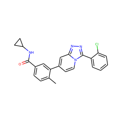 Cc1ccc(C(=O)NC2CC2)cc1-c1ccn2c(-c3ccccc3Cl)nnc2c1 ZINC000084732203