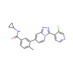 Cc1ccc(C(=O)NC2CC2)cc1-c1ccn2c(-c3ccncc3Cl)nnc2c1 ZINC000084742105